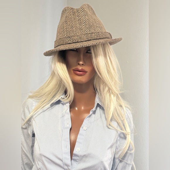 Vintage Wool Herringbone Tweed Fedora Hat Men Women Unisex Large Lined - Picture 5 of 13